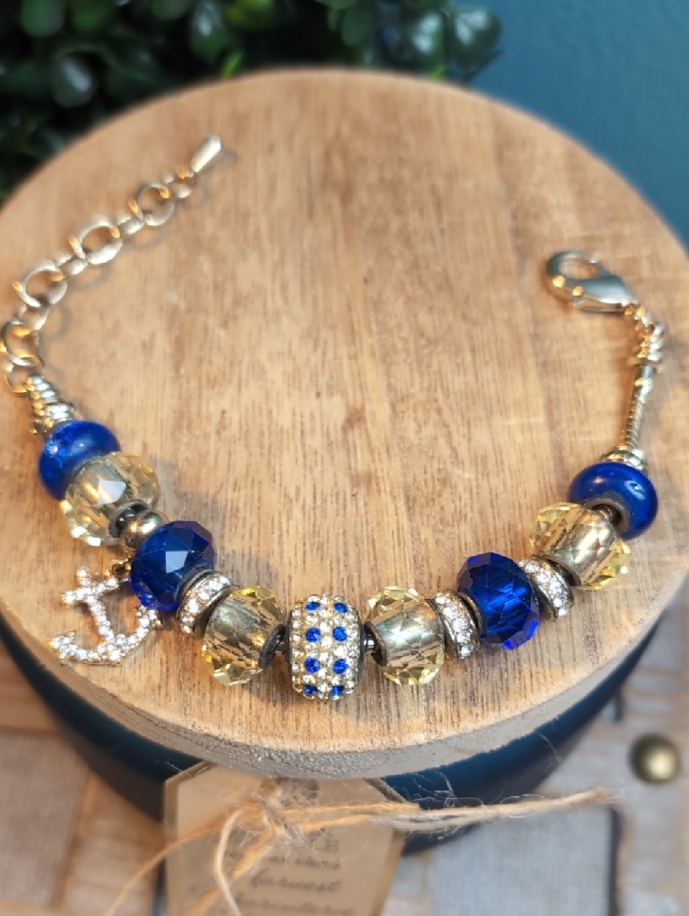 Gold-Tone Bracelet with Cobalt Blue and Pale Gold Beads